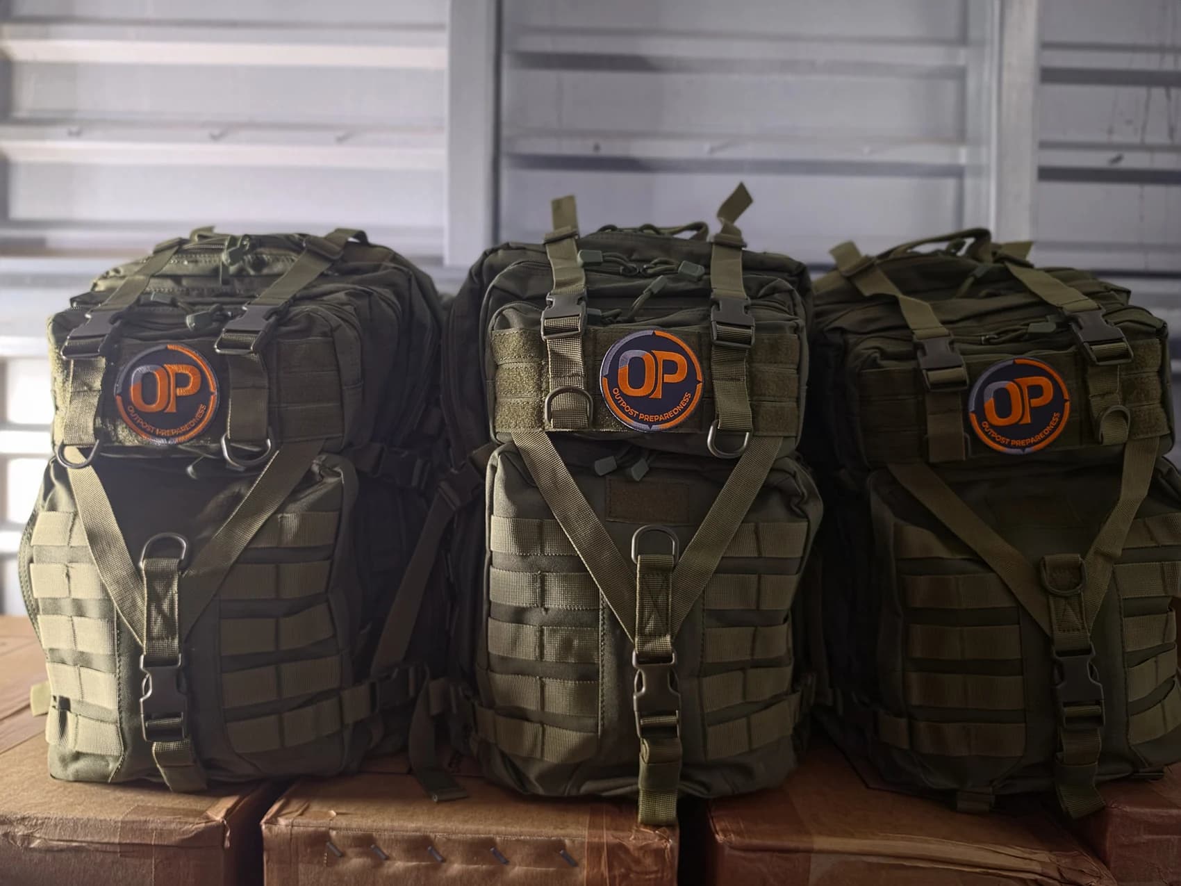 Finished Outpost go-bags, patches forward, waiting to ship