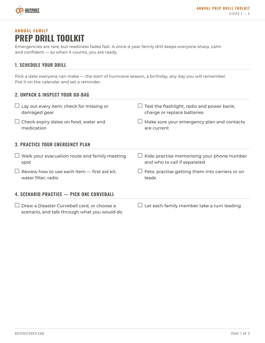 First page of Annual Family Prep Drill Toolkit
