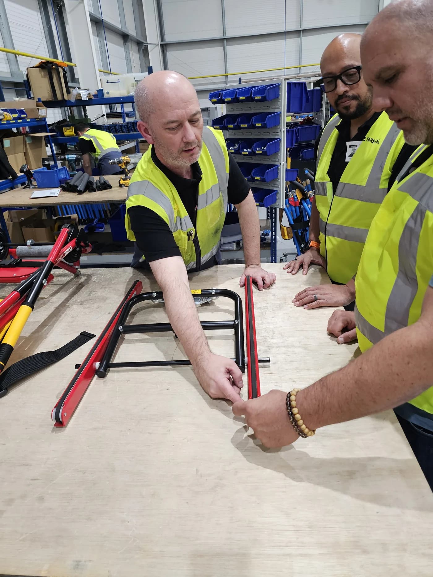 HALO evacuation chair frames being assembled at the factory