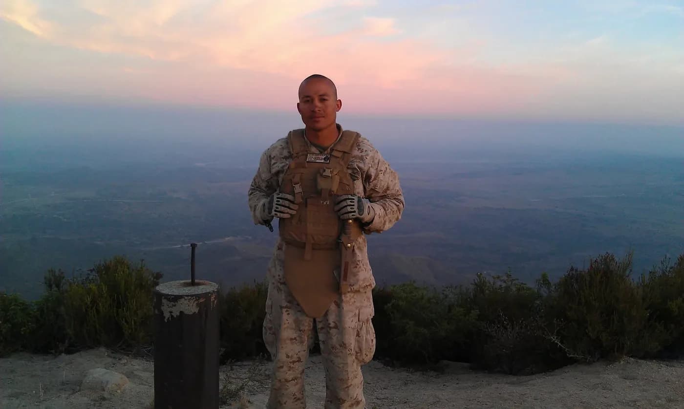 Staff Sergeant Jennings on a ridgeline at dusk, Camp Pendleton